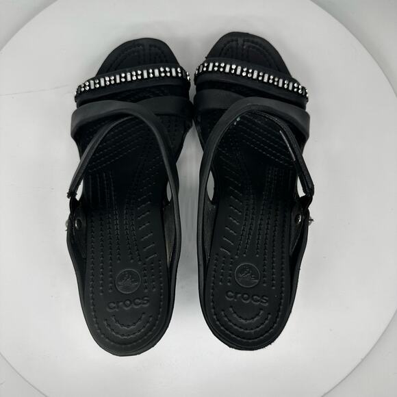 Crocs Cyprus IV Black Rhinestone Stacked Heel Sandals Women's Size 9 202267 - Picture 10 of 13